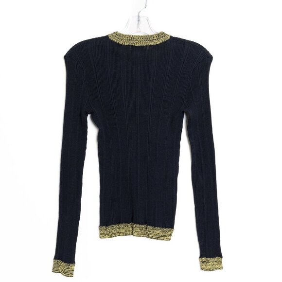 GANNI Ribbed Cotton Blend Sweater Black Metallic Contrast Trim - Picture 4 of 11